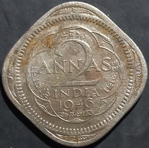 India - British 2 Anna 1946~1947 GVI