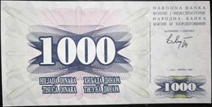Bosnia & Herzegovina 1000 Dinara 1992