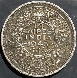 British India ¼ Rupee 1943 1945