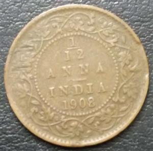 India - British 1/12 Anna 1906-1910