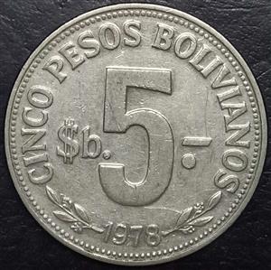 Bolivia 5 Pesos Boliviano 1976 1980