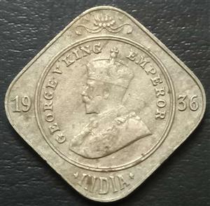 India - British 2 Anna 1918 1936