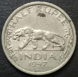 India - British ½ Rupee 1946 1947