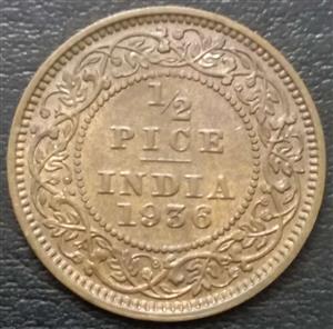 India - British ½ Pice 1912 1936