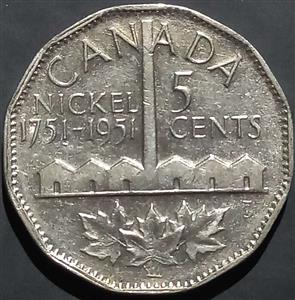 Canada 5 Cent 1951 Nickel Bicentennial