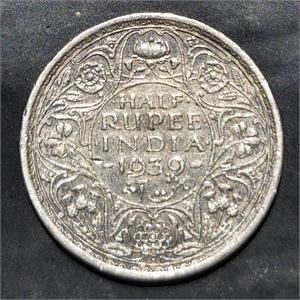India - British ½ Rupee 1938 1939