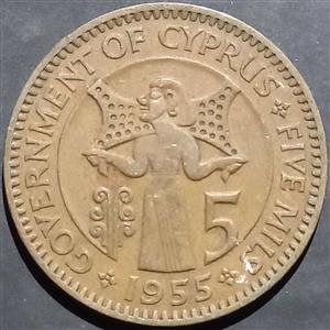 Cyprus 5 Mils 1955~1956 British Regime
